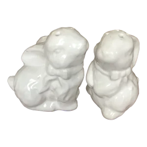 Vintage Pair of Glazed Ceramic Bunny Salt & Pepper Shakers