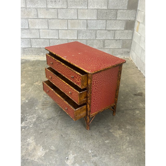 Bloomingdale's Vintage British Colonial Chest in Faux Tortoise Shell and Faux Bamboo With Crackle Finish For Sale - Image 4 of 12