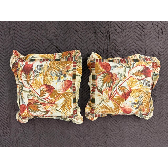 Floral Print Cotton Sateen Throw Pillows With Double Flange Trim, Pair For Sale - Image 4 of 12