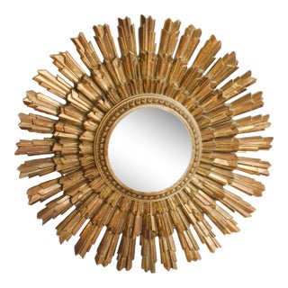 Mid-Century Hollywood Regency Gilded Starburst Beveled Mirror For Sale