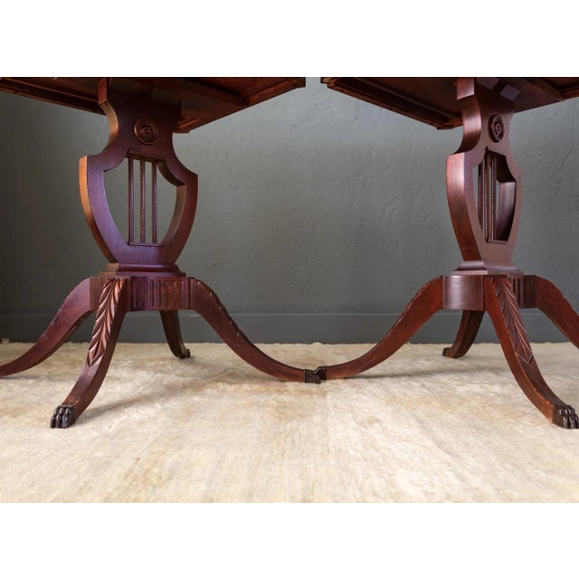 Set of Mersman Harp and Lyre Mahogany SideTables With Brass Feet and Drawers For Sale - Image 16 of 17