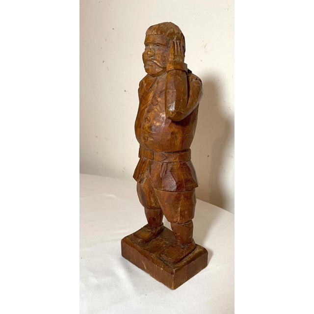 Antique 1800's Folk Art Hand Carved Wood Figural Man Sculpture Statue Figure For Sale - Image 4 of 9