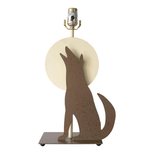 1980s Postmodern Memphis Style Metal Howling Wolf Table Lamp For Sale