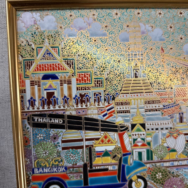 Thai Benjarong Porcelain Picture in Frame For Sale - Image 11 of 13