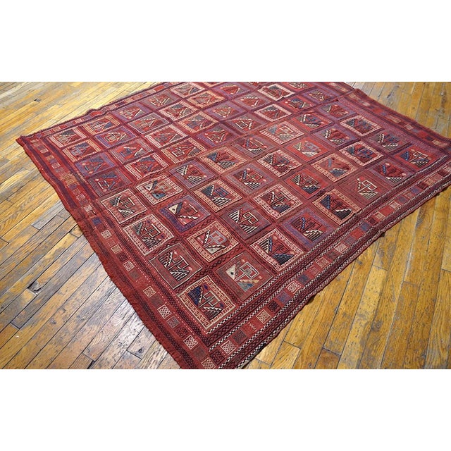 Traditional 1870s Red Geometric Antique Caucasian Verneh Flat-Weave Rug 5'8" X 6'4" Wool Carpet For Sale - Image 3 of 18
