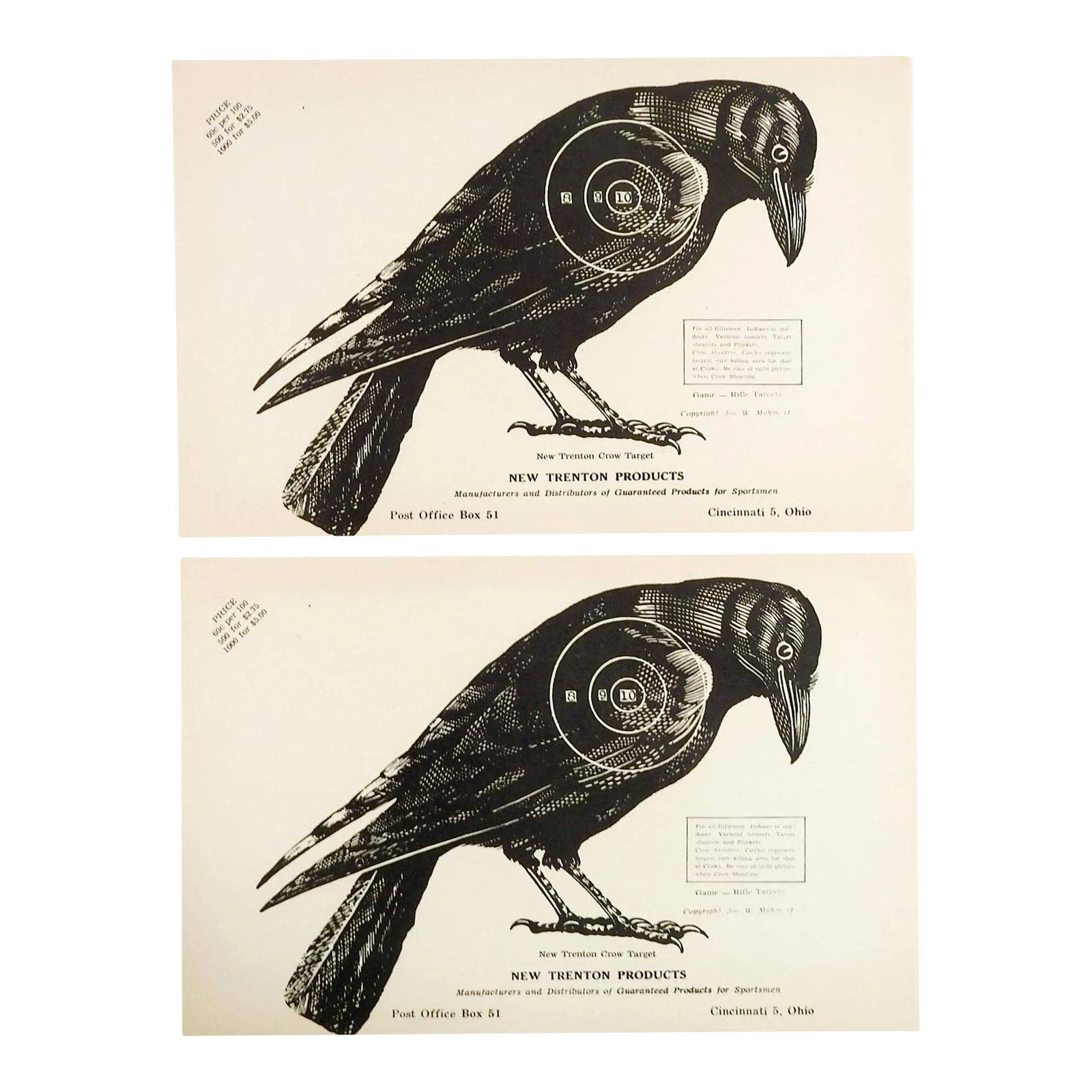 1960s Crow Raven Trenton Paper Targets - A Pair | Chairish