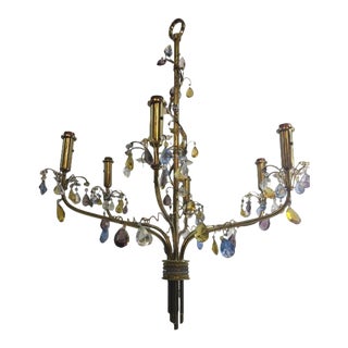 Fancy Austrian Crystal Bead and Drop Brass Chandelier For Sale