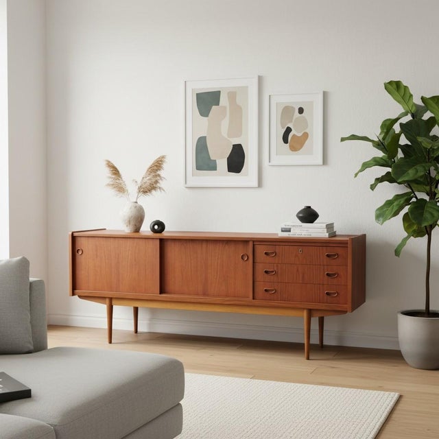 Danish Teak Sideboard with Sliding Doors and Drawers, 1960s For Sale - Image 12 of 14