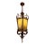 Gothic Revival Style Gilt Metal + Amber Glass Lantern Pendant, Vintage For Sale