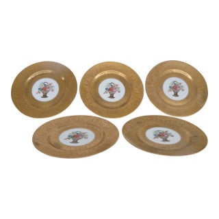 Early 20th Century Heinrich and Co Selb Bavaria Porcelain 22k Filigree Set of 5 Plates 4802b For Sale