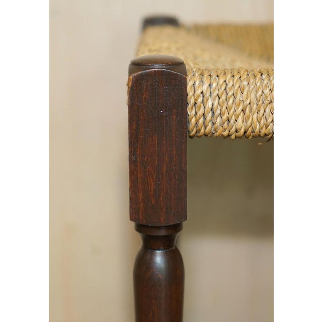 Vintage Dutch Bench Stool with Rope Woven Rush Style Seat, 1940s For Sale - Image 6 of 16