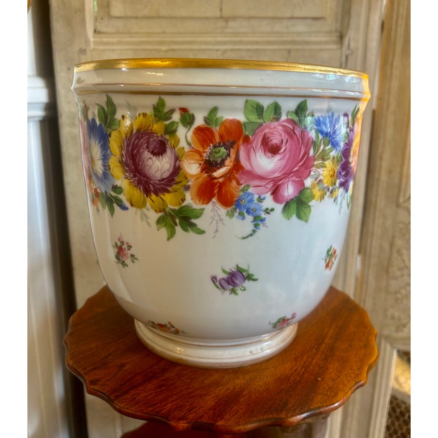 Victorian Large 19th Century Porcelain Dresden Cache Pot For Sale - Image 3 of 13