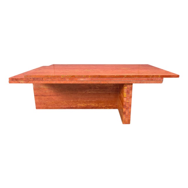 Red Travertine Coffee Table, 1970s For Sale