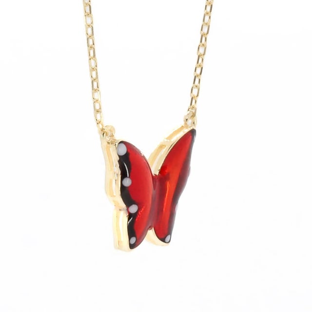 Early 21st Century Gold Joy Red Enamel Butterfly Necklace For Sale - Image 5 of 8