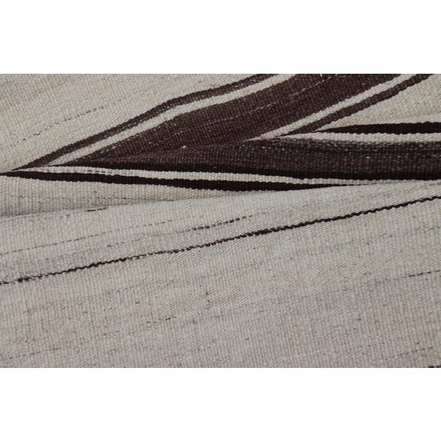 Vintage Turkish Kilim Small Runner With Ivory and Dark Brown Stripes 2'0 X 7'10 For Sale - Image 10 of 11