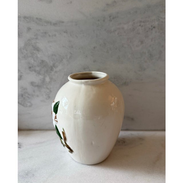 Vintage 1970s Handmade Floral Embossed Ceramic Vase For Sale In Austin - Image 6 of 9