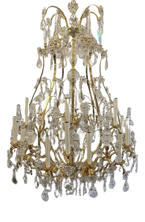 Large Chandelier in Gilded Bronze and Palwa Crystal, 1980s