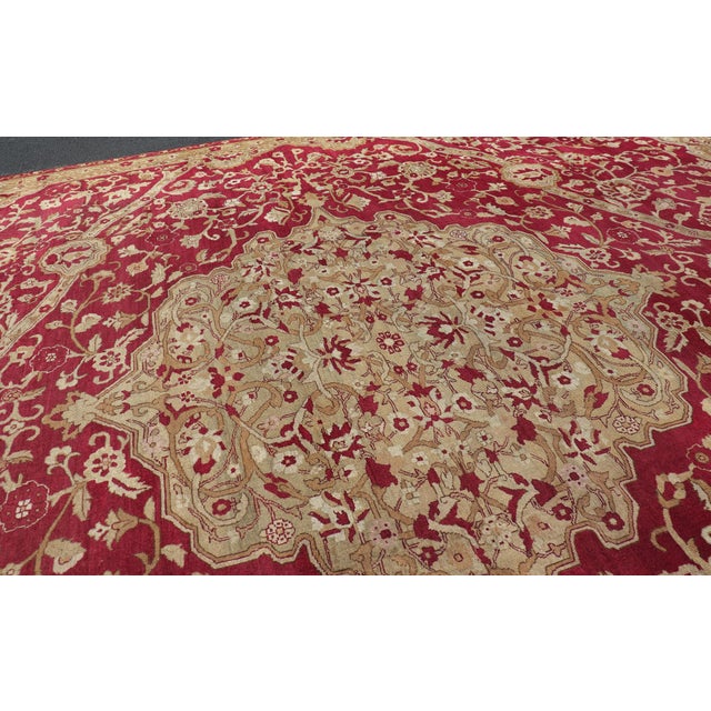 Large Antique Agra Carpet With Floral Design in Tones of Red and Taupe For Sale In Atlanta - Image 6 of 17