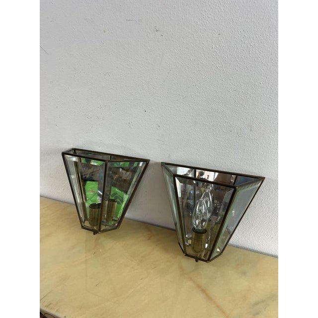 Gold Mid-Century Modern Brass and Glass Mirror Wall Lamps, 1950s, Set of 2 For Sale - Image 8 of 16