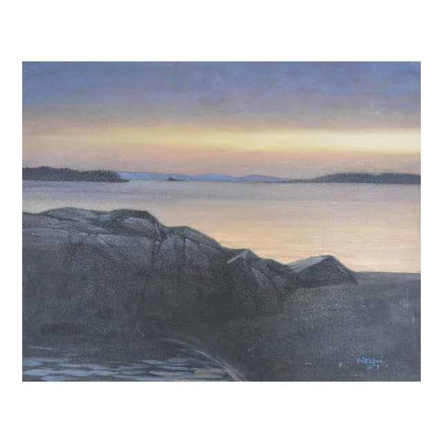 Contemporary Rocky Coastal Twilight Painting For Sale