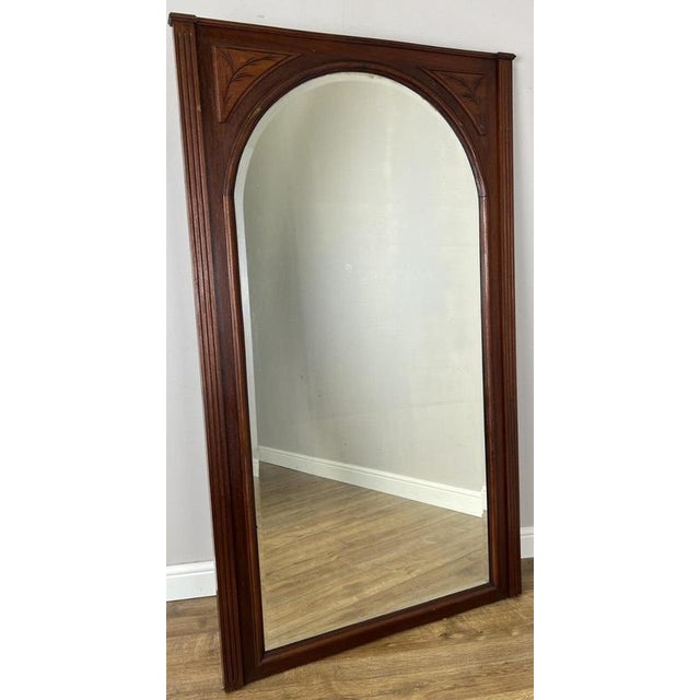 Antique French Oak Arched Carved Wall Mirror For Sale - Image 4 of 16