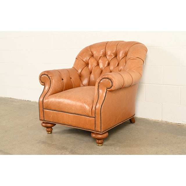 Victorian Baker Furniture Stately Homes Collection Late Victorian Tufted Leather Club Chair For Sale - Image 3 of 15