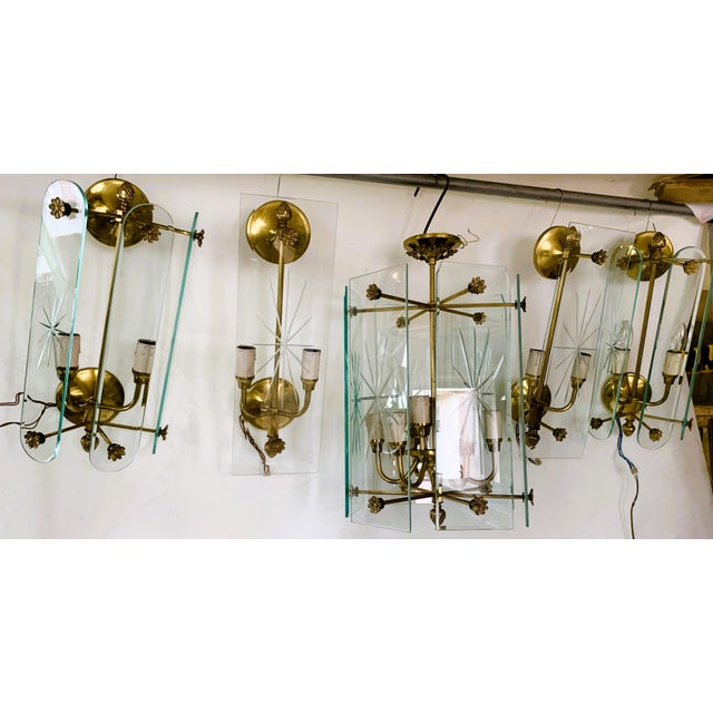 Art Deco Wall Lamps and Chandelier with 12 Lamps, 1970s, Set of 5 For Sale - Image 14 of 18