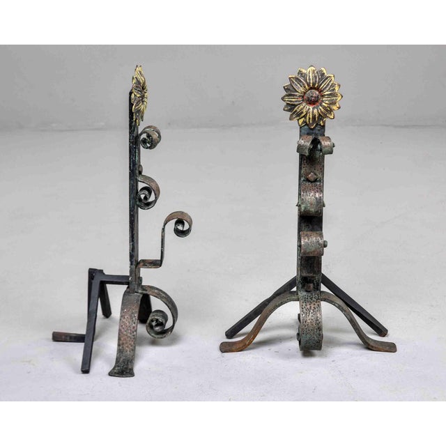 Found at an American estate, this pair of American Arts and Crafts andirons date from approximately 1915. Topped with...
