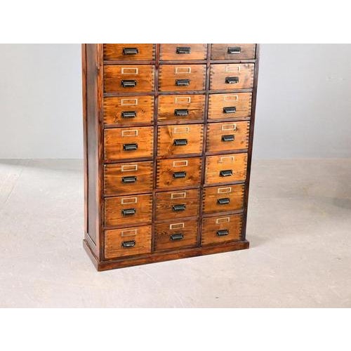 Bank Of Pine Workshop Drawers Circa 1940s - Tin cup handles original black paint - Nickel card label holders - 21 drawers...