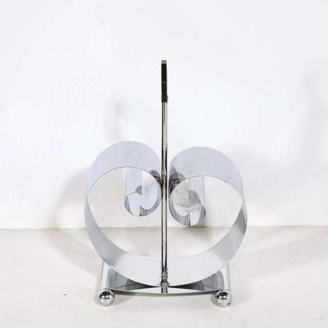 Art Deco Machine Age Black Enamel and Chrome Scroll Form Magazine Stand by Revere For Sale In New York - Image 6 of 11