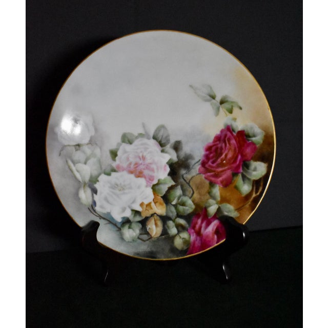 White Antique Jean Pouyat Limoges France Hand Painted Rose Porcelain Cabinet Plate For Sale - Image 8 of 13
