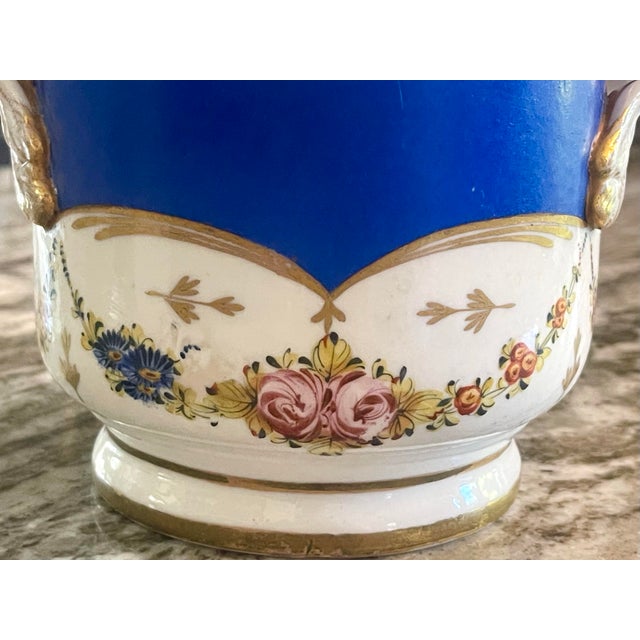 Vieux Paris Hand Painted Cobalt Blue Cachepot For Sale In New York - Image 6 of 10