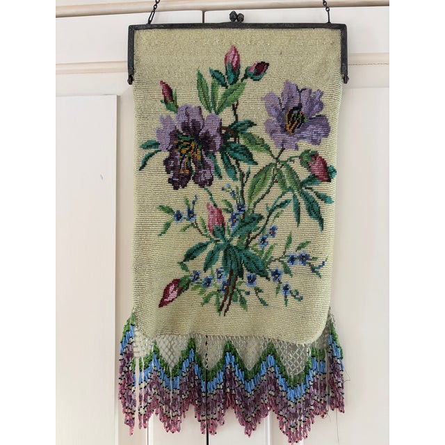 Antique Micro Beaded Handbag Floral on Chain For Sale - Image 4 of 7