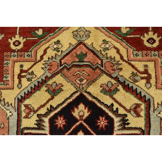 Heriz Rug 9′ X 11’10” Red Wool Tribal Hand-Knotted Oriental Carpet For Sale - Image 11 of 15