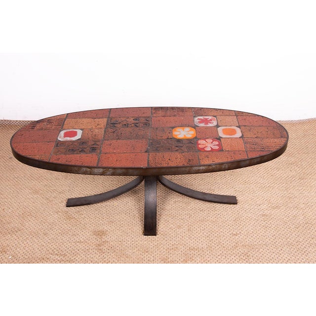 Coffee Table in Lava Stone, Ceramic and Steel by Jean Jaffeux, 1960s For Sale - Image 15 of 15