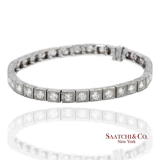 Vintage 18K White Gold Natural Diamond Engraved & Milgrain Tennis Bracelet Metal Type: 18k Solid White Gold Total Item...