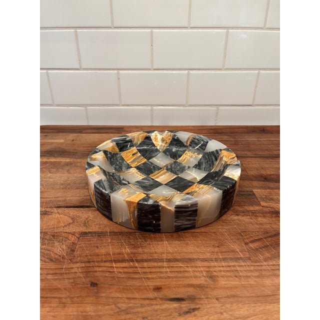 An ultra rare vintage Italian checkered marble ashtray in tones of rose, ash, peony, and graphite. Very large - 8 inches...
