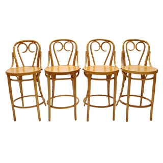 Mid Century Signed Thonet Bar Stools - Set of 4 For Sale