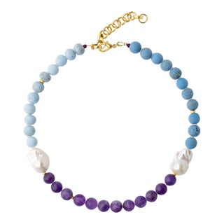 Baroque Pearl Amethyst Color Block Necklace For Sale