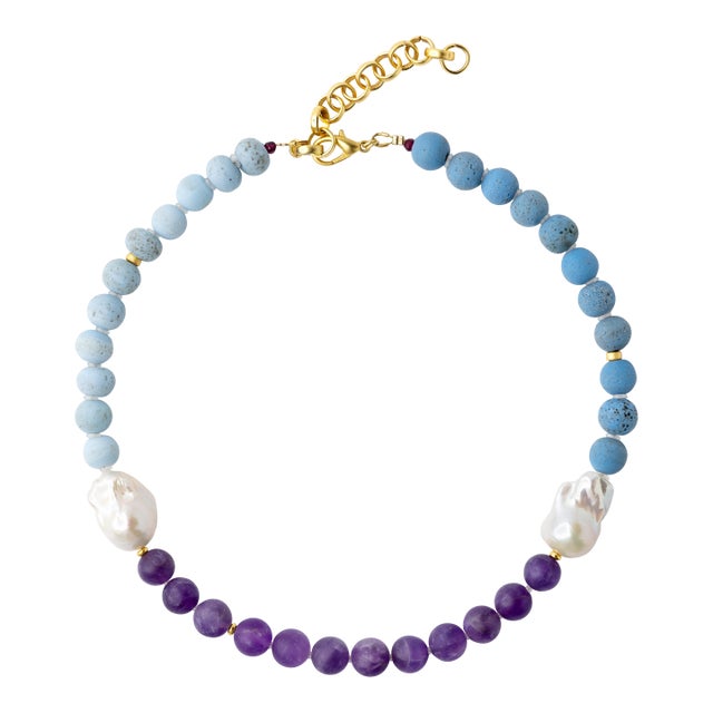 Baroque Pearl Amethyst Color Block Necklace For Sale