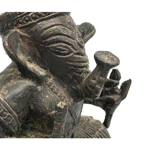 Antique Bronze Ganesha Seated Meditation Four Hands Hindu Ganapati Sculpture For Sale - Image 4 of 10