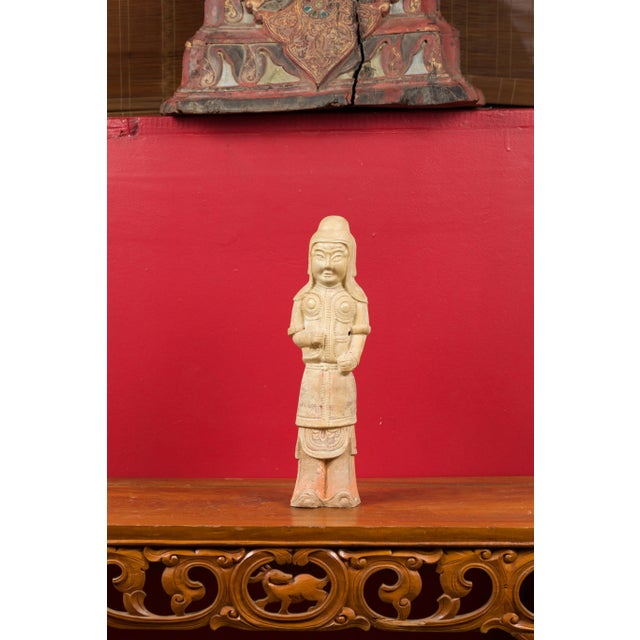 Chinese Tang Dynasty Terracotta Warrior with Straw Glaze For Sale - Image 4 of 12