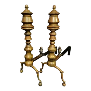 Antique 19th Century Federal Period Bell Top Andirons - a Pair