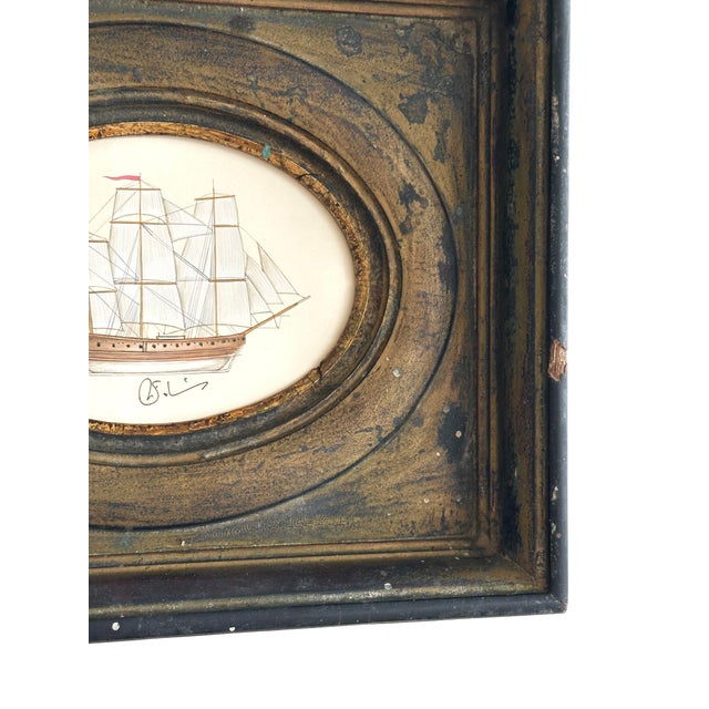 Nautical Original Hand-Painted Sailboat Painting in a Vintage Frame For Sale - Image 3 of 8