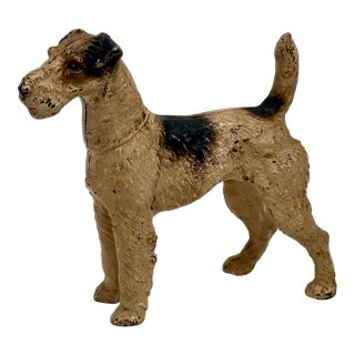 Very Rare Oversize 1930s Hubley #387 Standing Full Figure Fox Terrier Cast Iron Dog Doorstop - 10 Inches Tall X 12 Inches Long For Sale