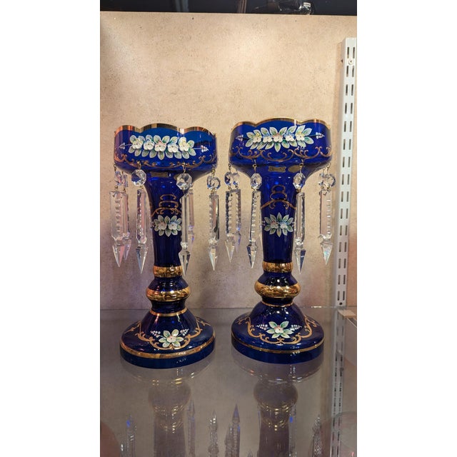 1950s 1950s Bohemian Cobalt Glass Lustres- Set of 2 For Sale - Image 5 of 5