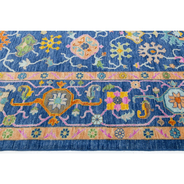 Blue Vibrant Cobalt Blue Hand-Knotted Modern Oushak Style Area Rug With Jewel Tones For Sale - Image 8 of 12