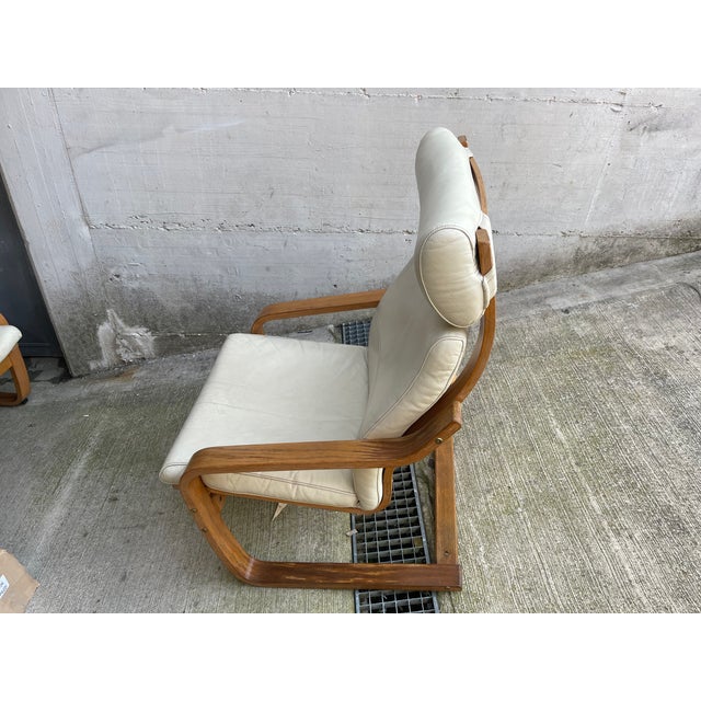 Ikea Vintage Wooden Leather Poang Armchairs from Ikea, 1990s, Set of 2 For Sale - Image 4 of 9
