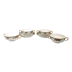 1910s Haviland Flat Bullion Cups and Two Underplates in Paisley Set of Four - 6 pcs