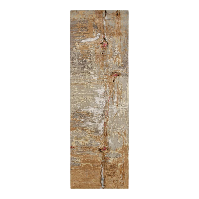 2010s Rug & Kilim’s Modern Abstract Runner in Silver, Beige & Gold Tones For Sale